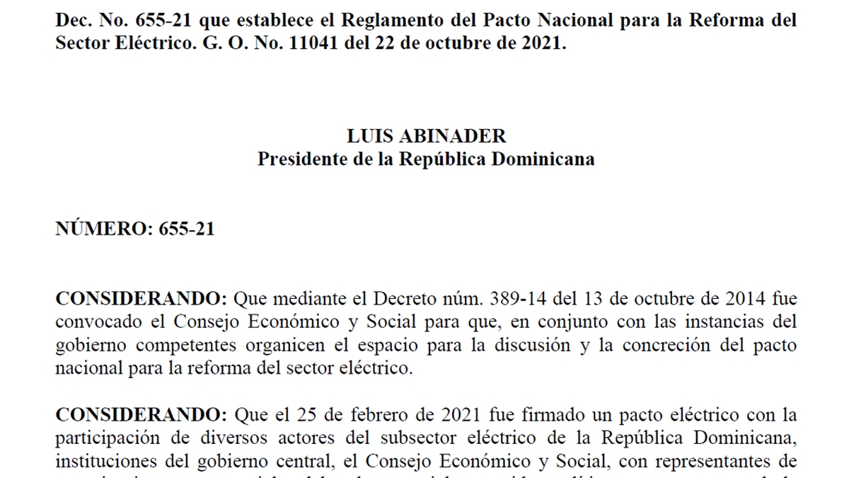 Reglamento del Pacto Nacional para la Reforma del Sector Eléctrico