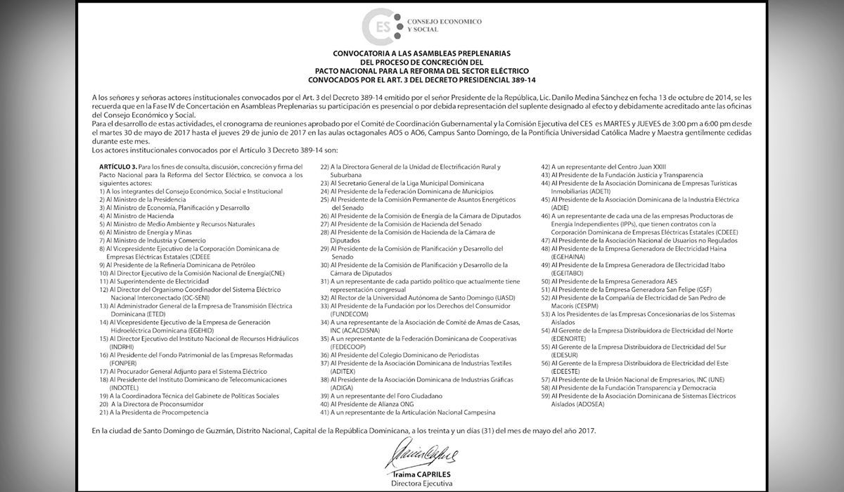 Convocatoria a las Asambleas Preplenarias del Pacto Nacional para la Reforma del Sector Eléctrico