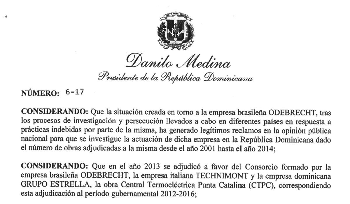 Decreto del Poder Ejecutivo que crea Comisión para investigar licitación y adjudicación de Central Termoeléctrica Punta Catalina