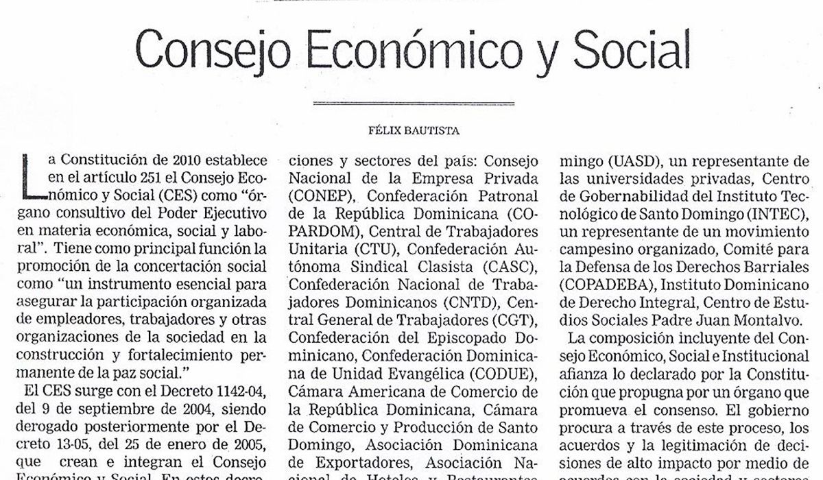 Artículo de opinión sobre el Consejo Económico y Social