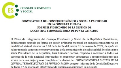 CONSULTA PÚBLICA SOBRE EL FIDEICOMISO DE LA GESTIÓN DE LA CENTRAL TERMOELÉCTRICA DE PUNTA CATALINA