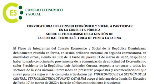 CONSULTA PÚBLICA SOBRE EL FIDEICOMISO DE LA GESTIÓN DE LA CENTRAL TERMOELÉCTRICA DE PUNTA CATALINA